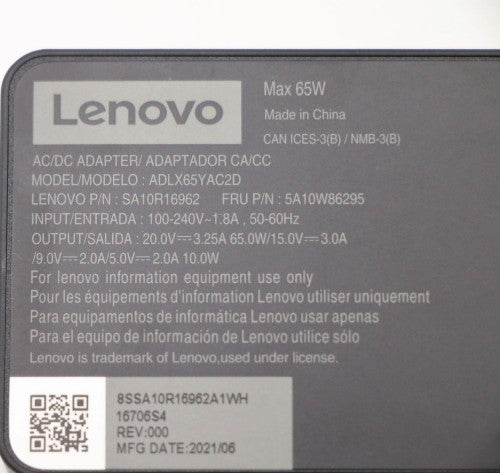 Lenovo 5A10W86295 power adapter/inverter Indoor 65 W Black