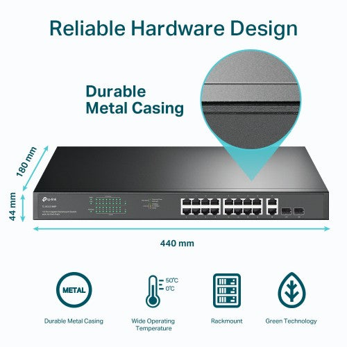 TP-Link TL-SG1218MP network switch Unmanaged Gigabit Ethernet (10/100/1000) Power over Ethernet (PoE) 1U Black