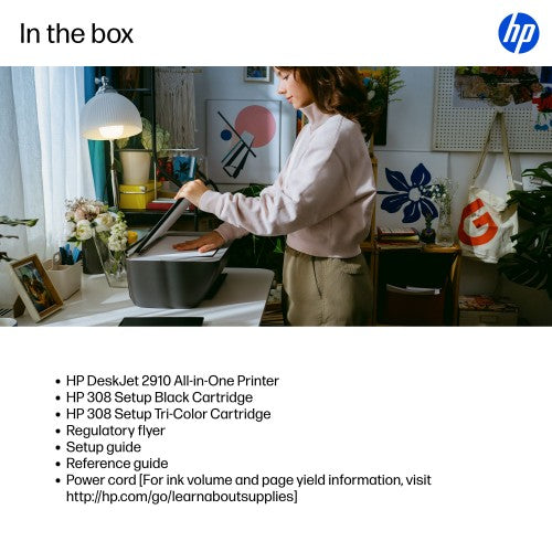 HP DeskJet 2910 Wireless All-in-One Color Printer, Instant Ink