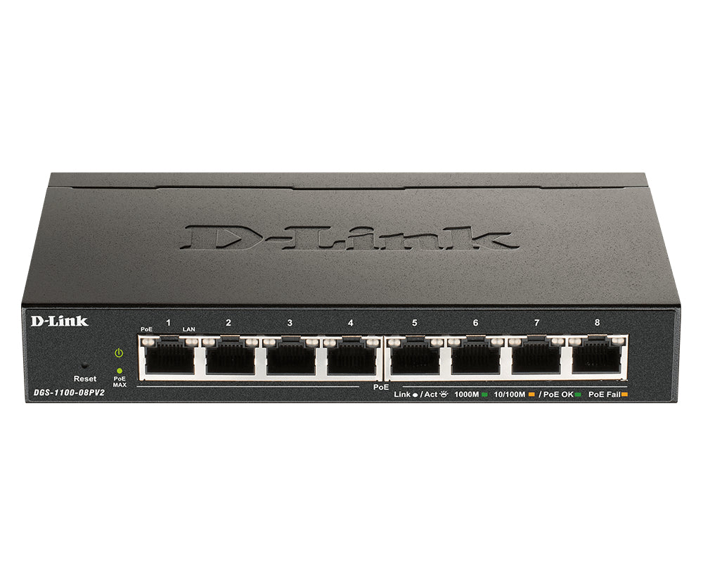 D-Link DGS-1100-08PV2 Managed L2/L3 Gigabit Ethernet (10/100/1000) Power over Ethernet (PoE) Black
