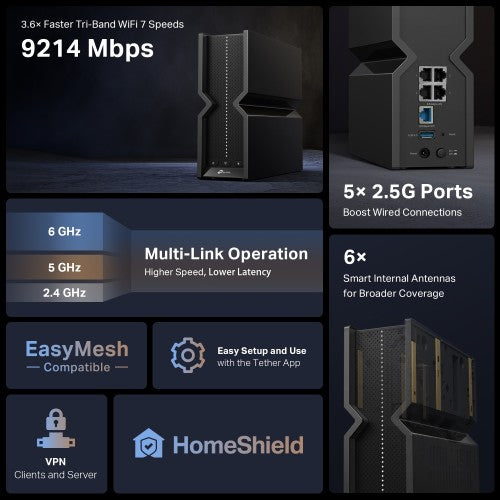TP-Link Archer BE550 wireless router 2.5 Gigabit Ethernet Tri-band (2.4 GHz / 5 GHz / 6 GHz) Black