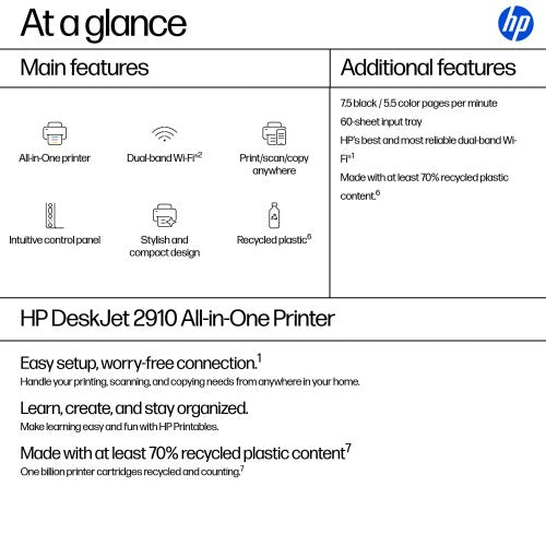 HP DeskJet 2910 Wireless All-in-One Color Printer, Instant Ink