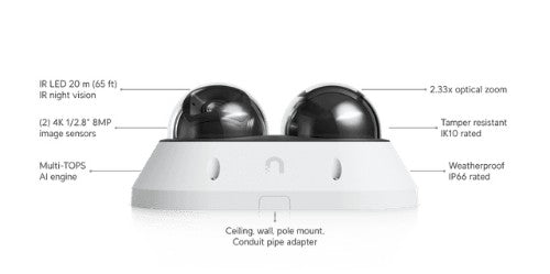 Ubiquiti AI Multi Sensor 2 Dome IP security camera Outdoor 3840 x 2160 pixels Ceiling/Wall/Pole