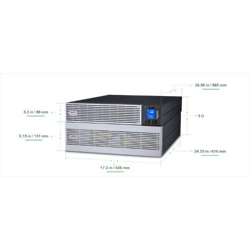 APC Easy UPS On-Line, 6kVA/6kW, Lithium-ion, Rack/Tower 5U, 230V, 1 Hard wire (1P+N+E) outlet, Intelligent Card Slot, Extended runtime, W/ rail kit